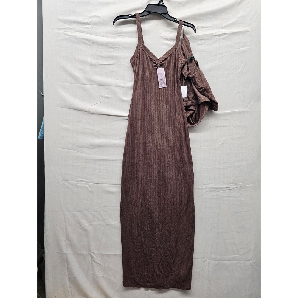 Wild Fable Womens Ribbed Dress Cardigan Set Brown Rayon Blend Casual Size XS